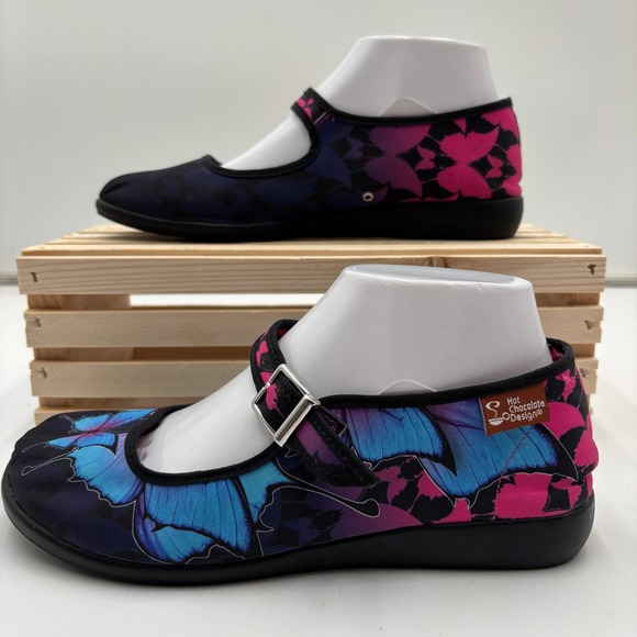 Hot Chocolate Design Shoes - Hot Chocolate Chocolaticas Womens Butterfly Mary Jane Flats Blue Pink 37